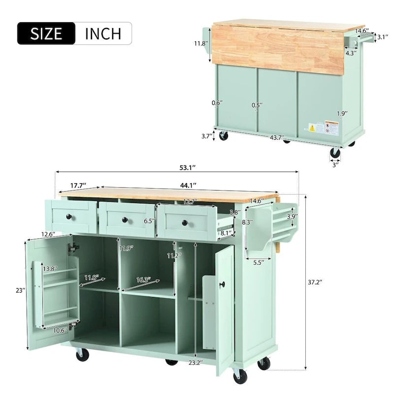 Kitchen Cart with Drop-Leaf Countertop