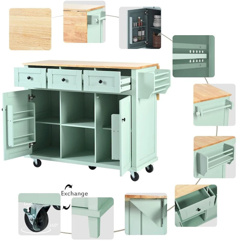 Kitchen Cart with Drop-Leaf Countertop