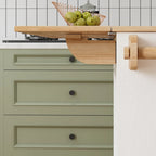 Carrito isla de cocina con encimera de madera maciza y ruedas
