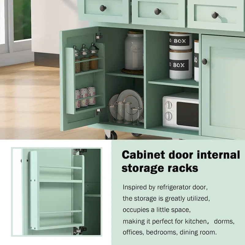 Kitchen Cart with Drop-Leaf Countertop, 5 Wheels, Storage Cabinet and 3 Drawers