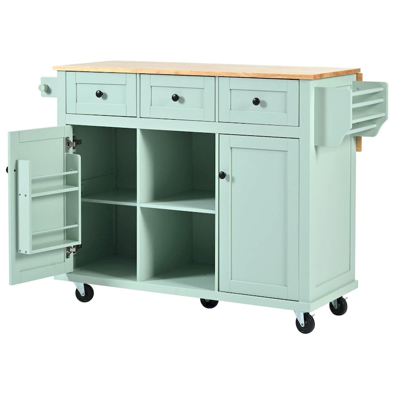 Kitchen Cart with Drop-Leaf Countertop, 5 Wheels, Storage Cabinet and 3 Drawers