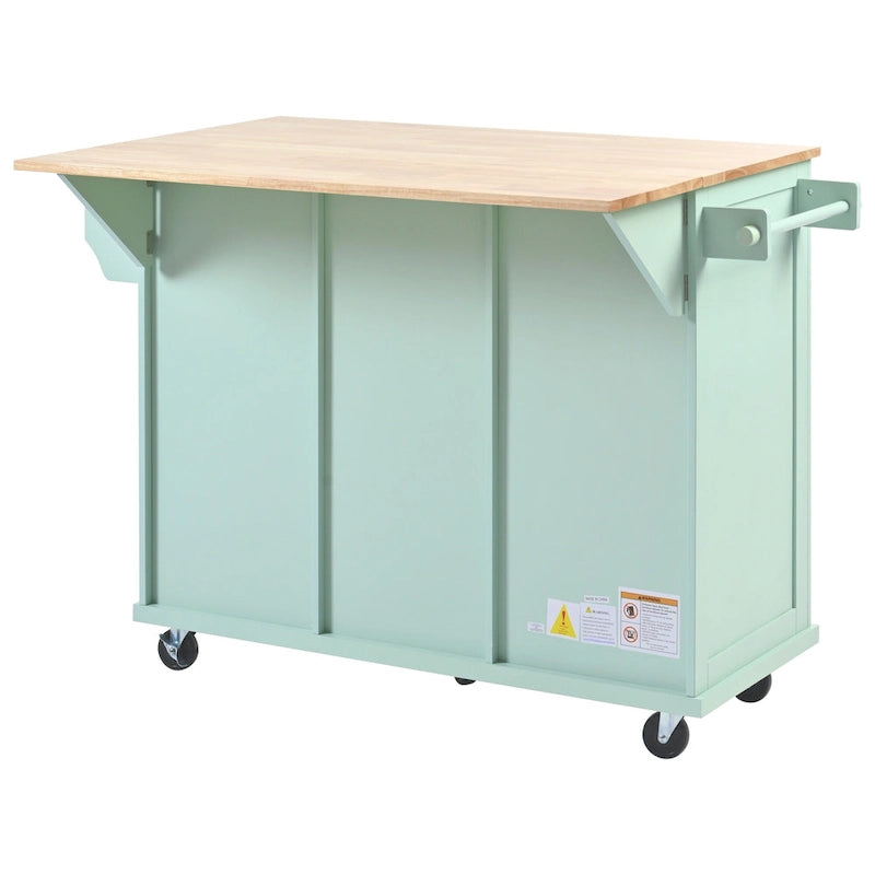 Kitchen Cart with Drop-Leaf Countertop, 5 Wheels, Storage Cabinet and 3 Drawers
