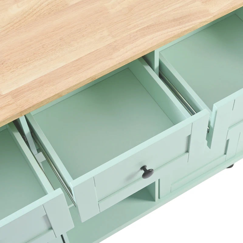 Kitchen Cart with Drop-Leaf Countertop, 5 Wheels, Storage Cabinet and 3 Drawers